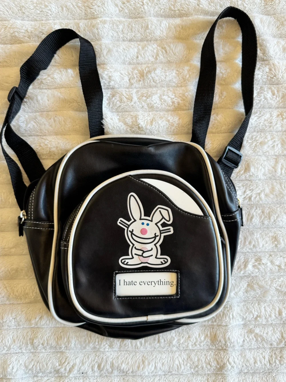 Black Bunny Patch Mini Backpack - I hate everything